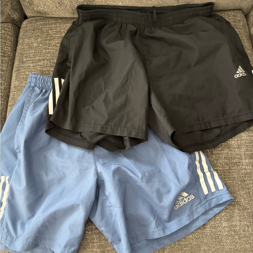 Adidas Men's Black and Light Blue Athletic Shorts